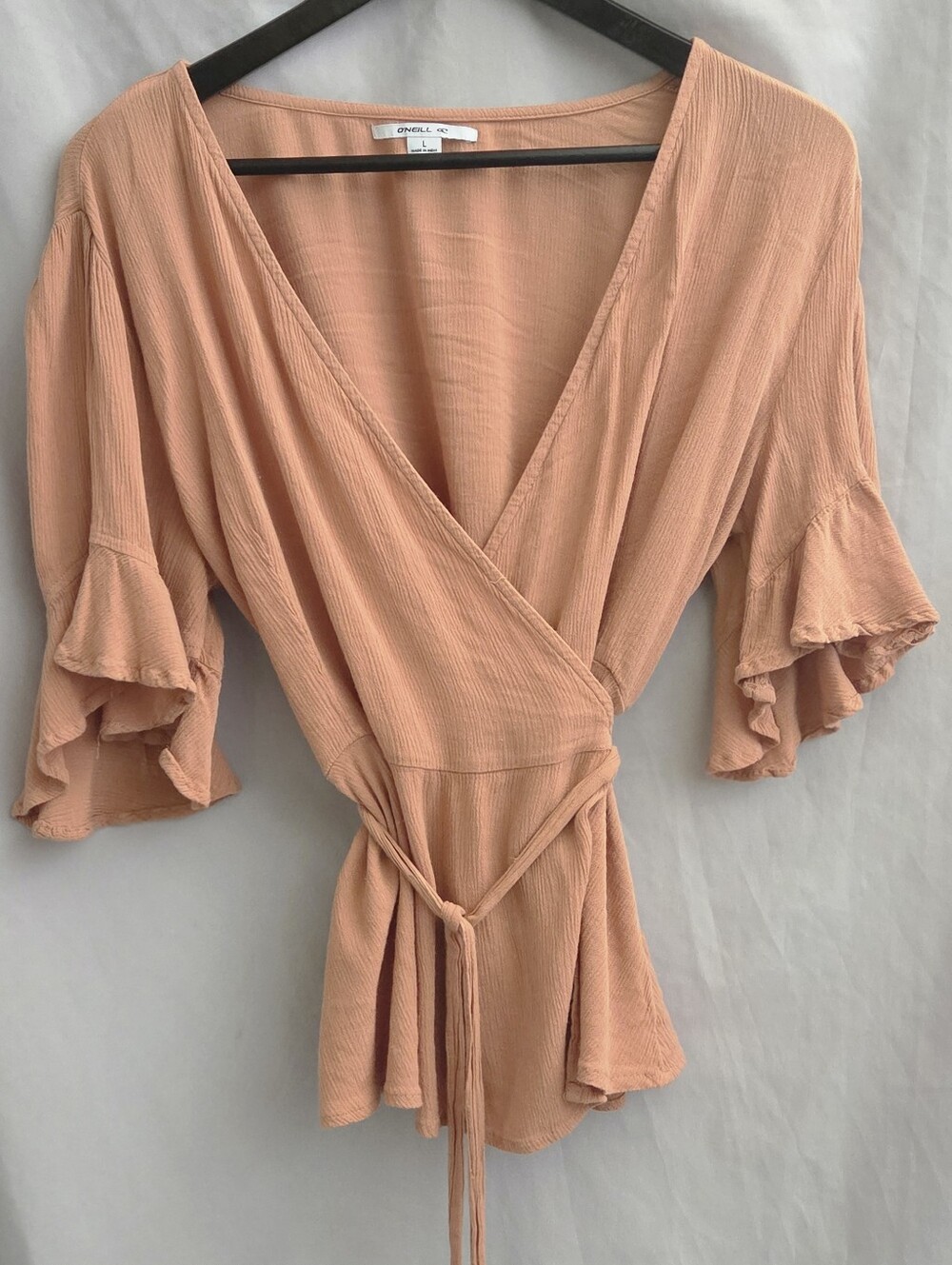 O'Neill Peach Wrap-Style Ruffle Sleeve Blouse